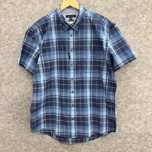Tommy Hilfiger Men's Short Sleeve Button Down Shirt XXL Regular Fit Stretch Blue